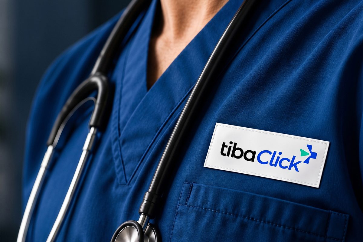 A TibaClick nurse in uniform wearing the staff identification badge